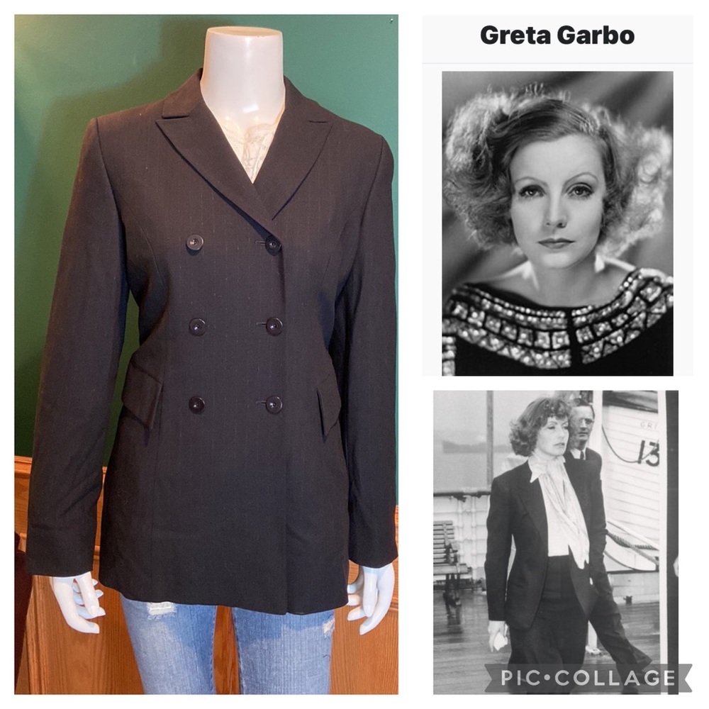 Vintage Greta Garbo Collection Double Breasted Pin Stripe Jacket. Made in Italy.